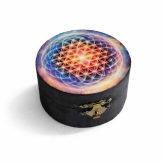 Cutie rotunda din lemn cu simbol Floarea Vietii