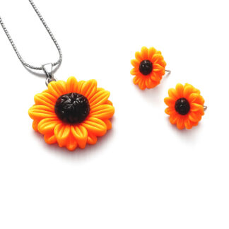 Set bijuterii colier si cercei cu floarea soarelui din rasina