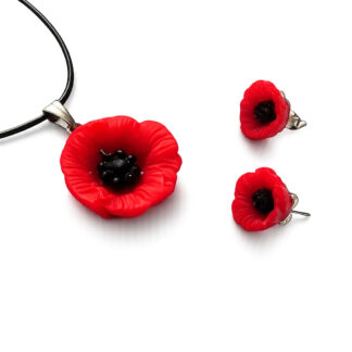 set bijuterii colier si cercei cu maci din rasina