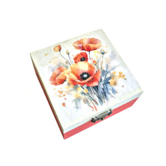 Cutie decorativa lemn cu model maci