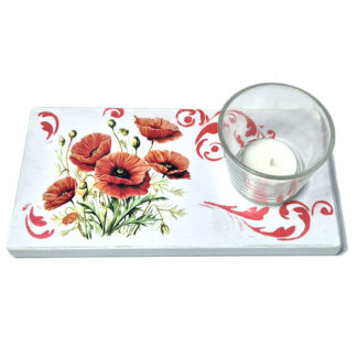 Suport lumanare din lemn cu model maci