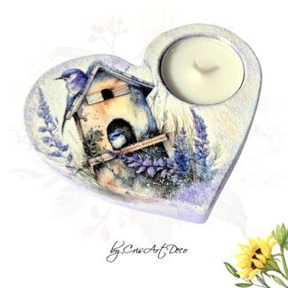 Suport lumanare inima decorat cu lavanda - handmade 115528